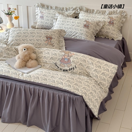 91家纺网 家纺一手货源 找家纺 （总）卡巴伦 床裙款-全棉卡通刺绣套件