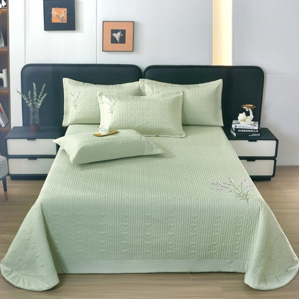 91家纺网 家纺一手货源 找家纺 （总）OL家纺2025新款玉锦缎纯色床盖三件套-薰衣草