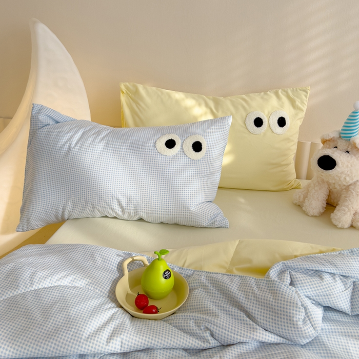 91家纺网 家纺一手货源 找家纺 老帅的工厂店 2025新款多巴胺水洗云朵棉大眼睛系列夏被四件套 海盐芝士