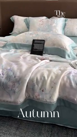 91家纺网 家纺一手货源 找家纺 娇逸家居 2025新品60支天丝数码印花高端夏被四件套 梦蔓-蓝