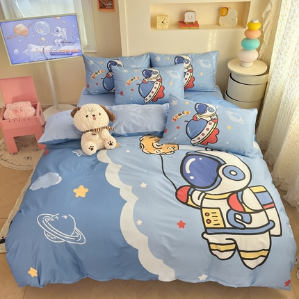 91家纺网 家纺一手货源 找家纺 金爱家 2025新款太空人纯棉四件套 环游太空人