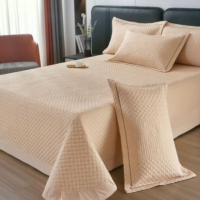 91家纺网 家纺一手货源 找家纺 OL家纺2025新款玉锦缎纯色床盖三件套-巴格莉 香槟色