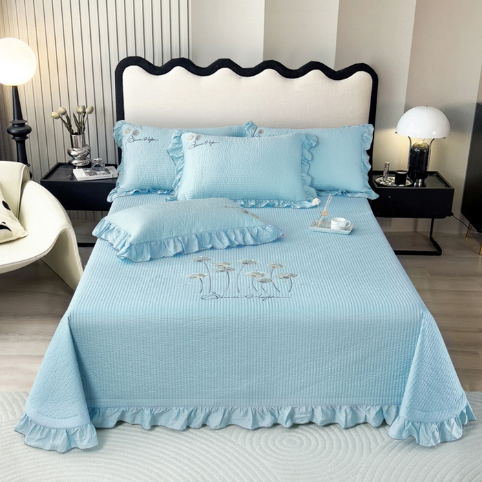 91家纺网 家纺一手货源 找家纺 OL家纺2025新款天丝床盖三件套系列-蒲公英 秋波蓝