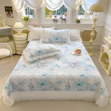 91家纺网 家纺一手货源 找家纺 （总）迪梦思家纺 2025新款A类莱赛尔兰精天丝韩版印花床盖床裙床褥夏被