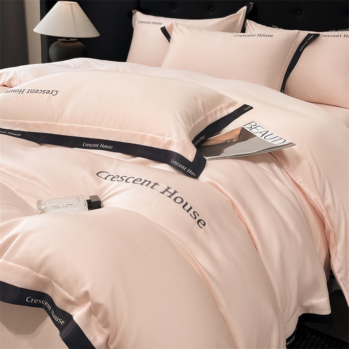 91家纺网 家纺一手货源 找家纺 笙意家纺 2025新款轻奢时尚水洗冰丝四件套-奥芬系列 奥芬-奶油粉