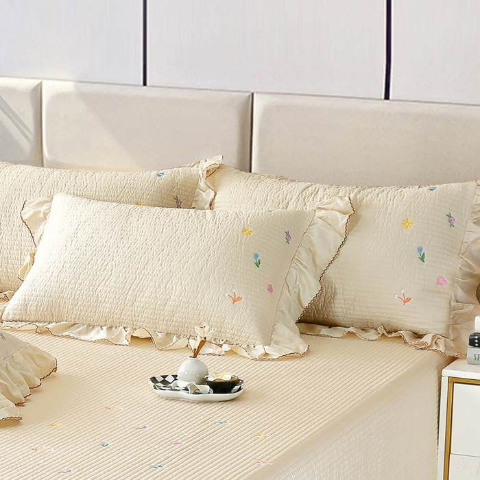 91家纺网 家纺一手货源 找家纺 OL家纺2025新款天丝床盖三件套系列-清新交响曲 奶茶驼