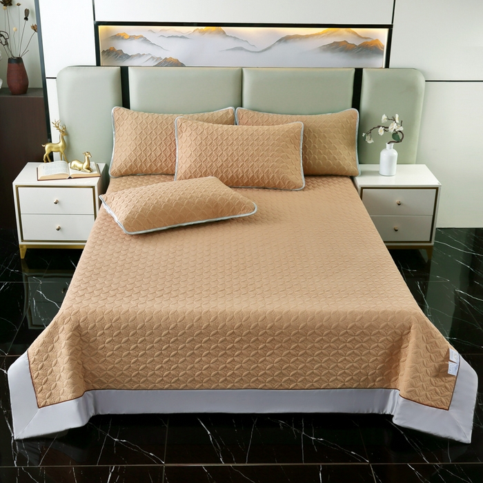 91家纺网 家纺一手货源 找家纺 OL家纺2025新款凉感丝夏被床盖款三件套 摩卡棕