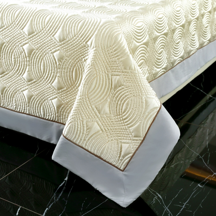 91家纺网 家纺一手货源 找家纺 OL家纺2025新款冰丝绸夏被床盖款三件套 柠檬黄