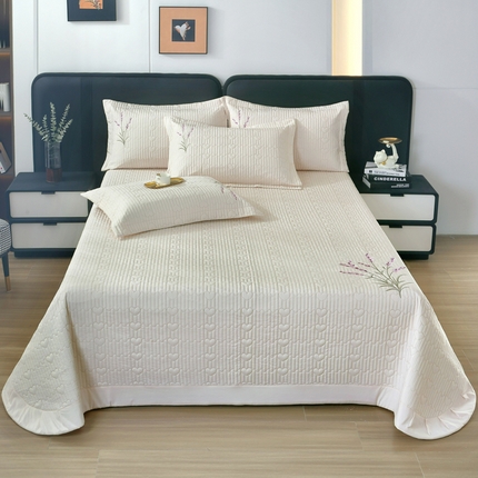 91家纺网 家纺一手货源 找家纺 （总）OL家纺2025新款玉锦缎纯色床盖三件套-薰衣草