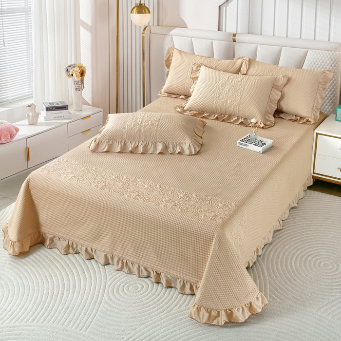 91家纺网 家纺一手货源 找家纺 OL家纺2025新款天丝床盖三件套系列-牡丹 枣栗色