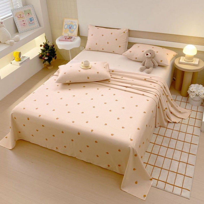 91家纺网 家纺一手货源 找家纺 ME/ERA HOME寐时代 2025新款全棉老粗布床单款三件套 全棉卡通-果乐