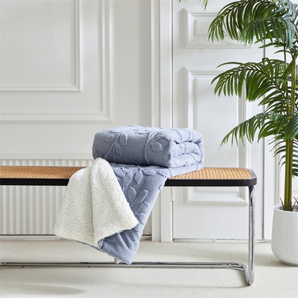 温宁2025新款跨境外贸专供树叶毯 树叶-雾蓝