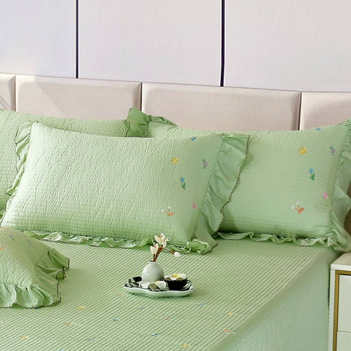 91家纺网 家纺一手货源 找家纺 OL家纺2025新款天丝床盖三件套系列-清新交响曲 苹果绿