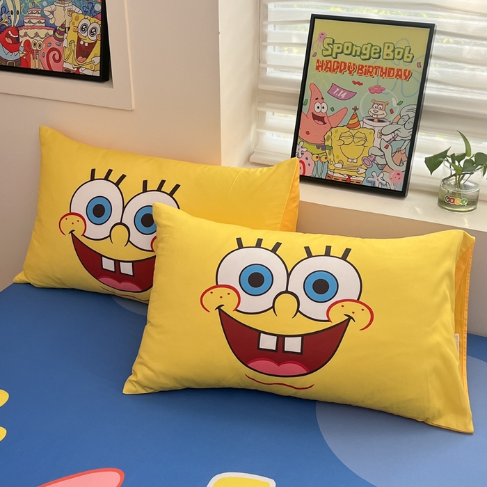 91家纺网 家纺一手货源 找家纺 金爱家2025新款全棉大版单品-床笠 棉单品-蓝蓝海绵宝宝