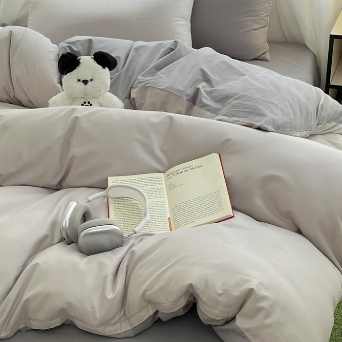 91家纺网 家纺一手货源 找家纺 泽西家纺2025新款A类全棉双拼纯色纯棉单被套 浅灰+深灰