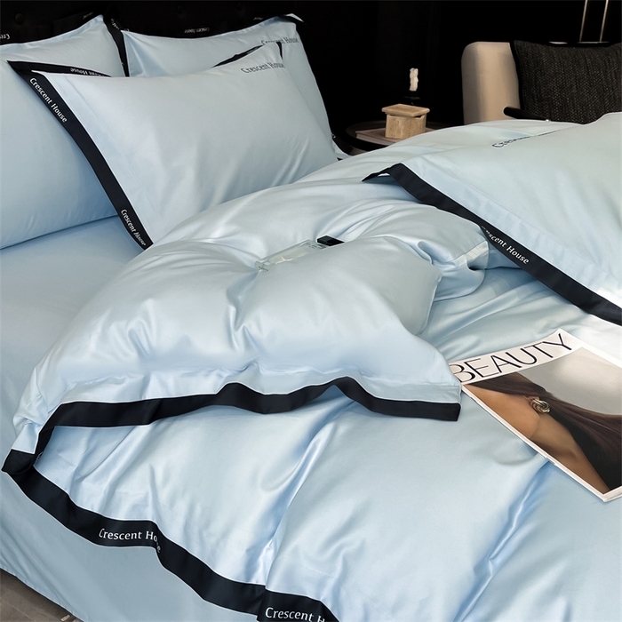 91家纺网 家纺一手货源 找家纺 笙意家纺 2025新款轻奢时尚水洗冰丝四件套-奥芬系列 奥芬-天空蓝