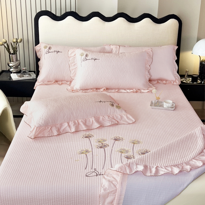 91家纺网 家纺一手货源 找家纺 OL家纺2025新款天丝床盖三件套系列-蒲公英 肉桂粉