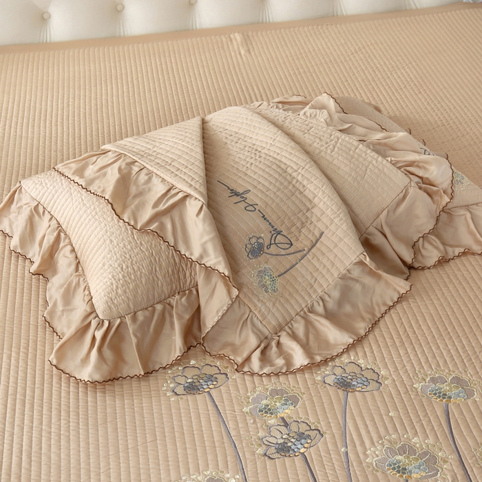 91家纺网 家纺一手货源 找家纺 OL家纺2025新款天丝床盖三件套系列-蒲公英 枣栗色