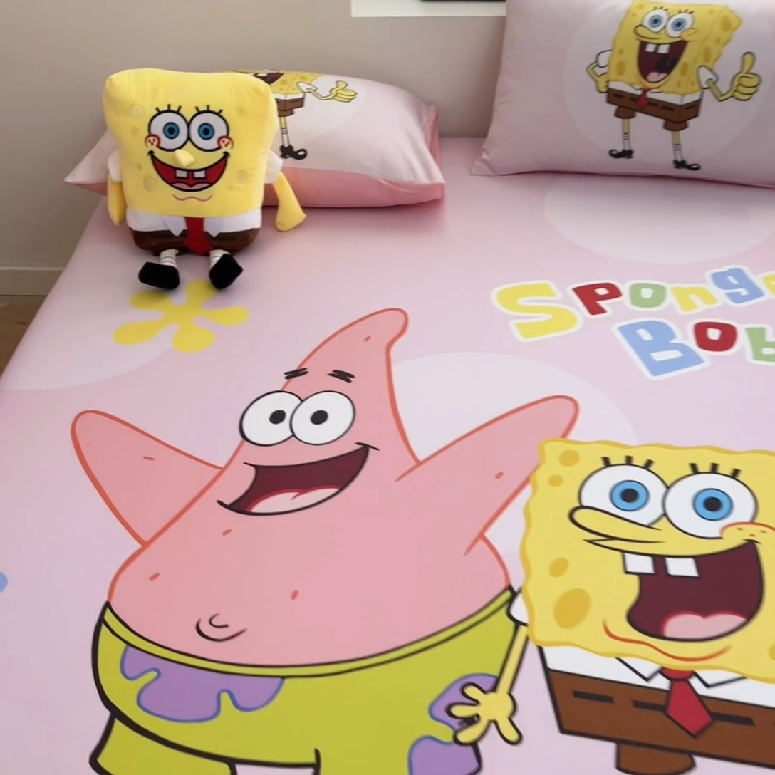 91家纺网 家纺一手货源 找家纺 金爱家2025新款全棉大版单品-床笠 棉单品-粉粉海绵宝宝