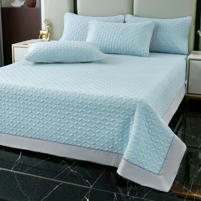 91家纺网 家纺一手货源 找家纺 OL家纺2025新款凉感丝夏被床盖款三件套 天空蓝