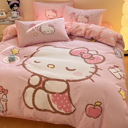 91家纺网 家纺一手货源 找家纺 蓝邻家纺 2025新款全棉大版三丽鸥四件套系列 晚安凯蒂