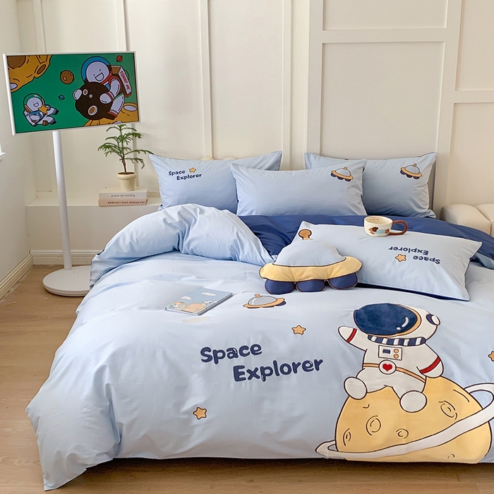 91家纺网 家纺一手货源 找家纺 蜜柚2025新款全棉纯棉贴布绣四件套 宇航员