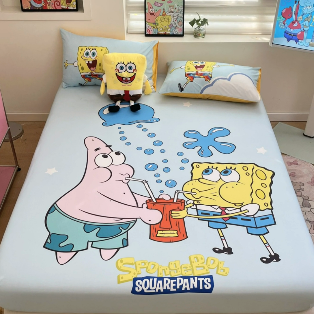 91家纺网 家纺一手货源 找家纺 金爱家2025新款全棉大版单品-床笠 棉单品-泡泡海绵宝宝