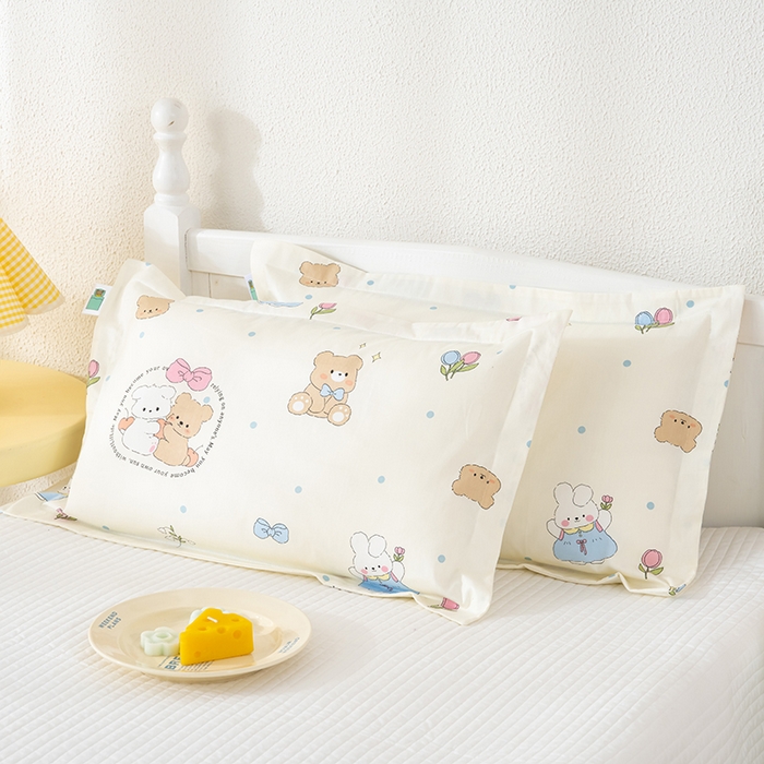 91家纺网 家纺一手货源 找家纺 良佐生活 2025新款A类高支高密全棉压线儿童枕套纯棉学生枕头套 心心相印