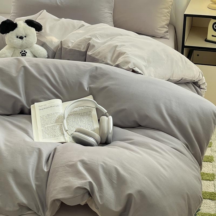 91家纺网 家纺一手货源 找家纺 泽西家纺2025新款A类全棉双拼纯色纯棉单被套 深灰+浅灰