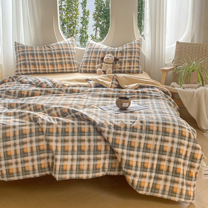 91家纺网 家纺一手货源 找家纺 老帅的工厂店 2025新款云朵棉无印风格子夏被 麦田黄