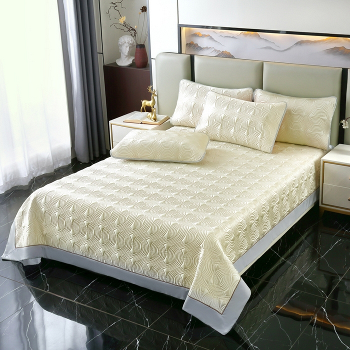 91家纺网 家纺一手货源 找家纺 OL家纺2025新款冰丝绸夏被床盖款三件套 柠檬黄