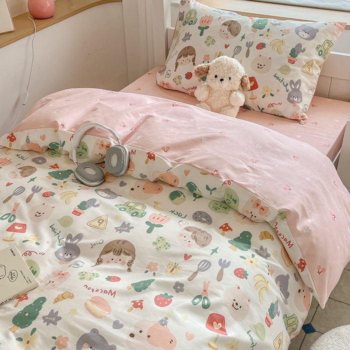 91家纺网 家纺一手货源 找家纺 慕尚家纺 2025新款全棉印花学生三件套套件 美食派对