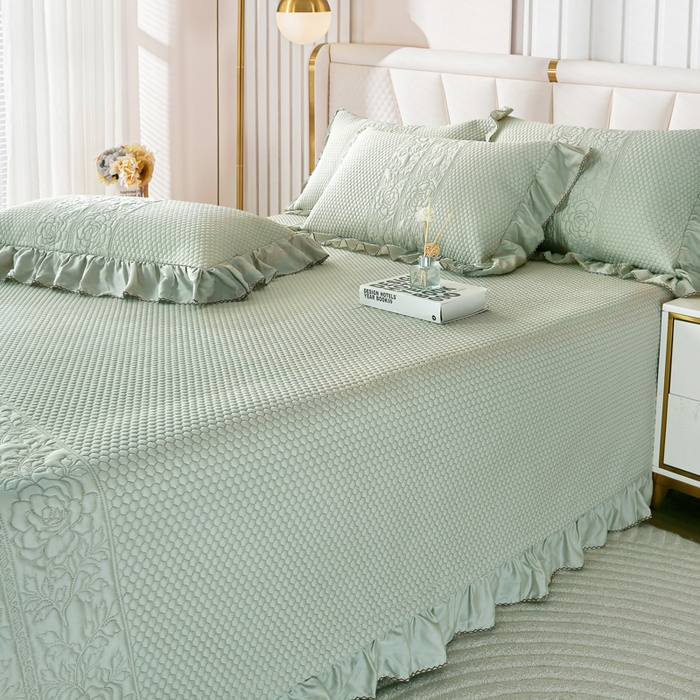 91家纺网 家纺一手货源 找家纺 OL家纺2025新款天丝床盖三件套系列-牡丹 沙滩灰