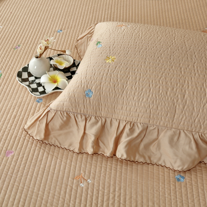 91家纺网 家纺一手货源 找家纺 OL家纺2025新款天丝床盖三件套系列-清新交响曲 枣栗色