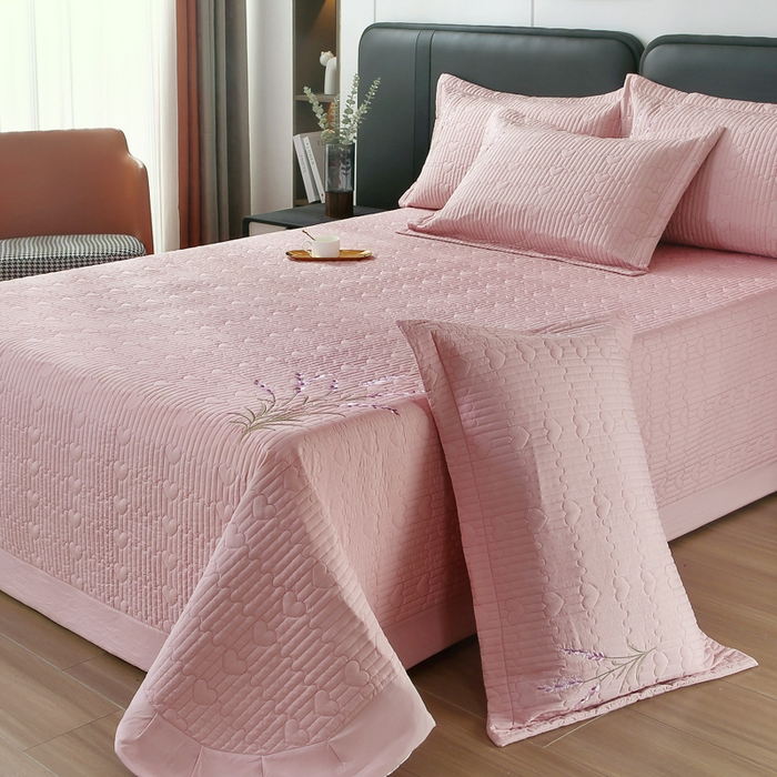 91家纺网 家纺一手货源 找家纺 OL家纺2025新款玉锦缎纯色床盖三件套-薰衣草 豆沙