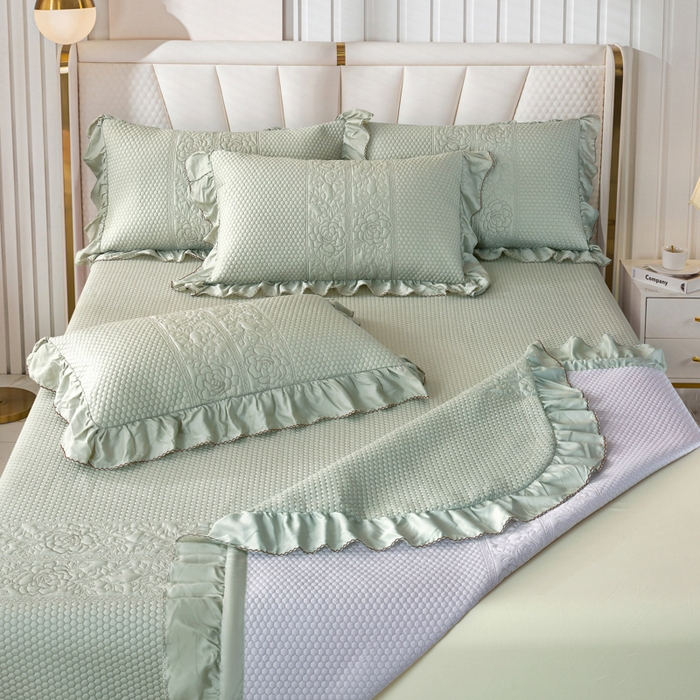 91家纺网 家纺一手货源 找家纺 OL家纺2025新款天丝床盖三件套系列-牡丹 沙滩灰