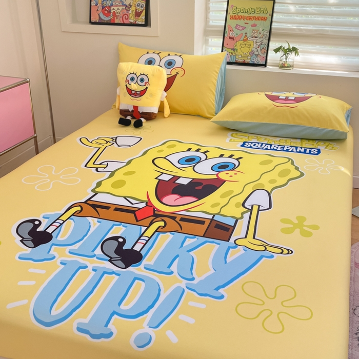 91家纺网 家纺一手货源 找家纺 金爱家2025新款全棉大版单品-床笠 棉单品-咖啡海绵宝宝