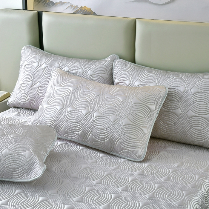 91家纺网 家纺一手货源 找家纺 OL家纺2025新款冰丝绸夏被床盖款三件套 绅士灰