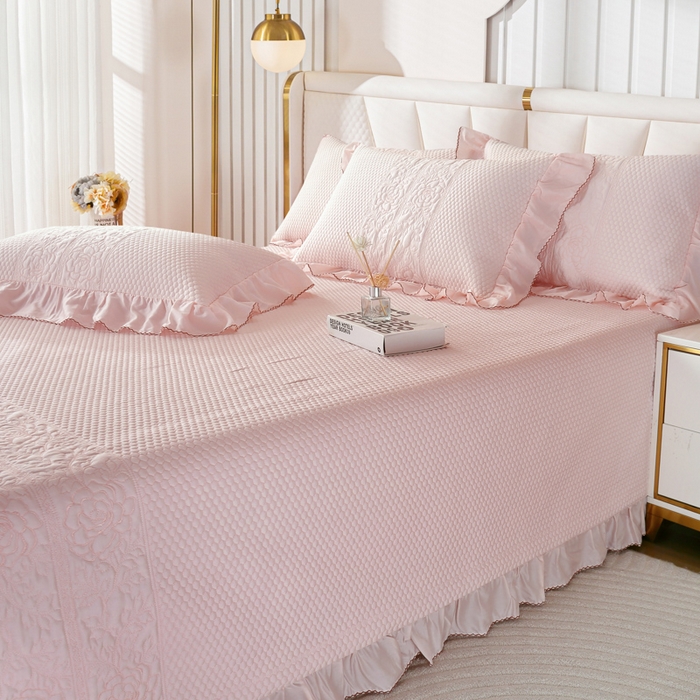 91家纺网 家纺一手货源 找家纺 OL家纺2025新款天丝床盖三件套系列-牡丹 肉桂粉