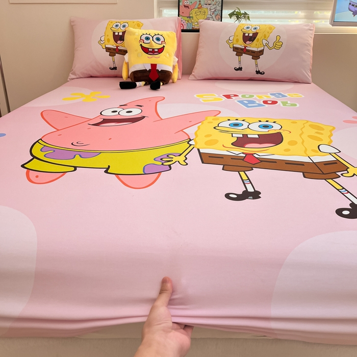 91家纺网 家纺一手货源 找家纺 金爱家2025新款全棉大版单品-床笠 棉单品-粉粉海绵宝宝