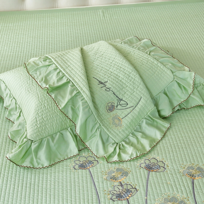 91家纺网 家纺一手货源 找家纺 OL家纺2025新款天丝床盖三件套系列-蒲公英 苹果绿
