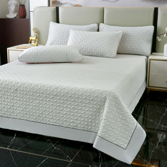 91家纺网 家纺一手货源 找家纺 OL家纺2025新款凉感丝夏被床盖款三件套 浅米灰