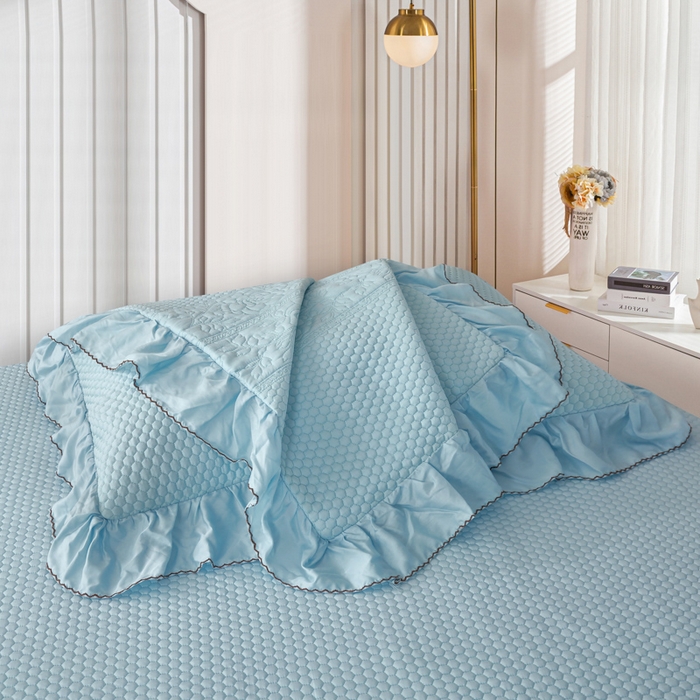 91家纺网 家纺一手货源 找家纺 OL家纺2025新款天丝床盖三件套系列-牡丹 秋波蓝