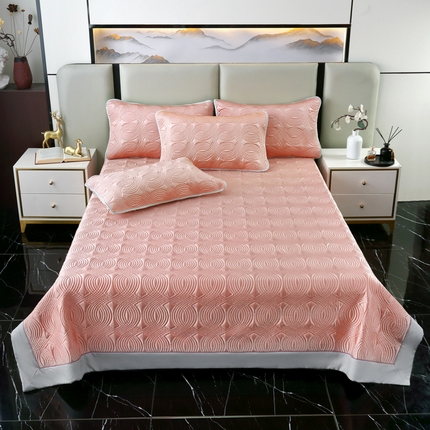 OL家纺2025新款冰丝绸夏被床盖款三件套 珊瑚粉