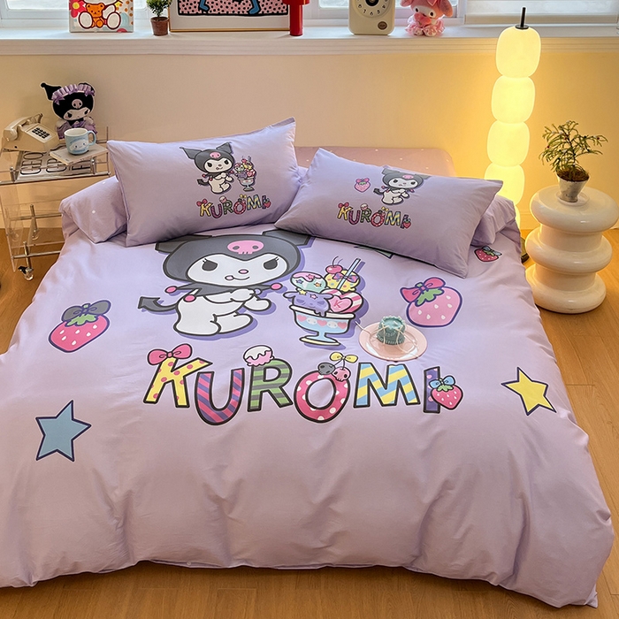 91家纺网 家纺一手货源 找家纺 蓝邻家纺 2025新款全棉大版三丽鸥四件套系列 草莓库洛米