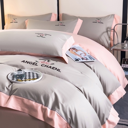 KA家纺 2025春夏新品60S全棉绣花礼盒装四件套-相约系列 相约高级灰