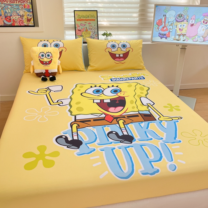 91家纺网 家纺一手货源 找家纺 金爱家2025新款全棉大版单品-床笠 棉单品-咖啡海绵宝宝