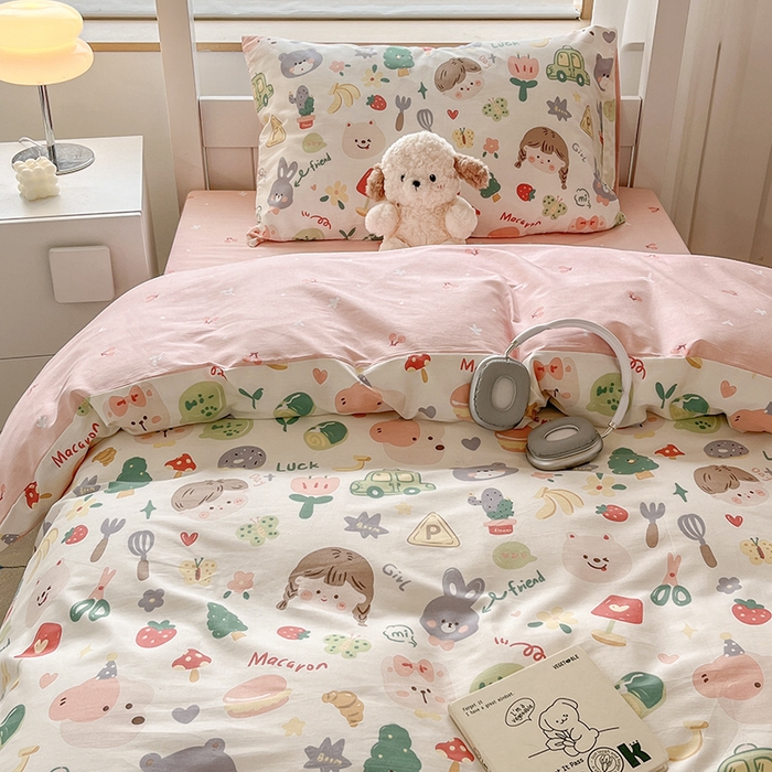 91家纺网 家纺一手货源 找家纺 慕尚家纺 2025新款全棉印花学生三件套套件 美食派对