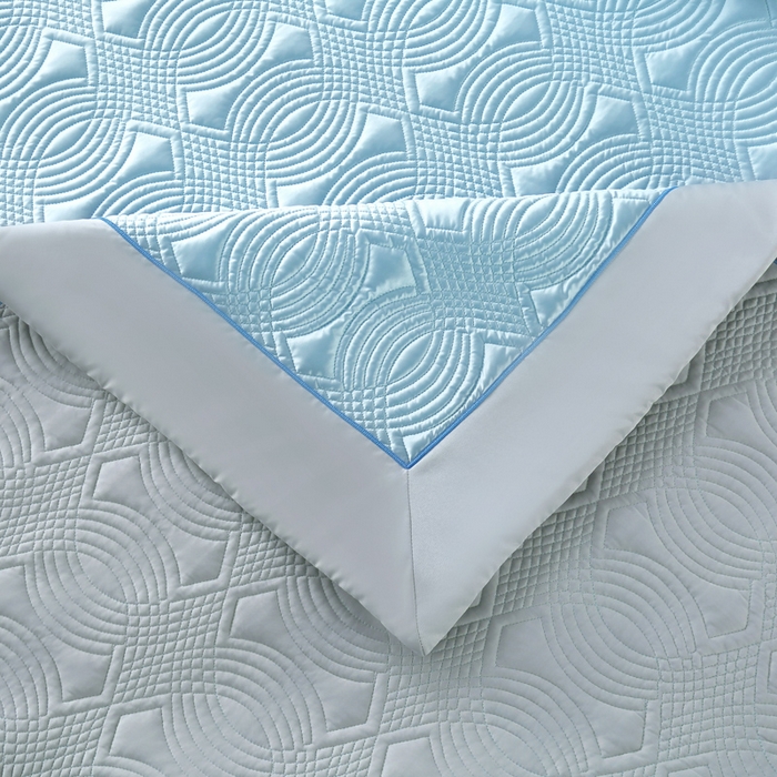 91家纺网 家纺一手货源 找家纺 OL家纺2025新款冰丝绸夏被床盖款三件套 天空蓝