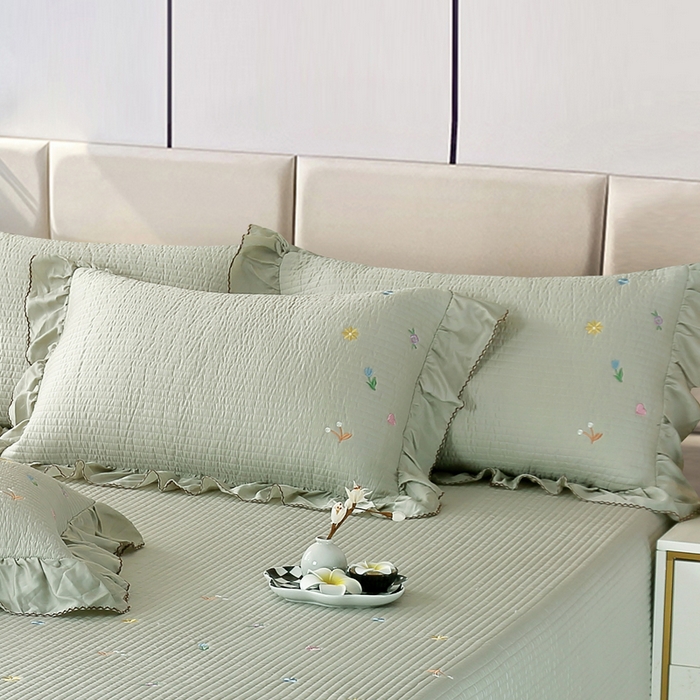 91家纺网 家纺一手货源 找家纺 OL家纺2025新款天丝床盖三件套系列-清新交响曲 沙滩灰